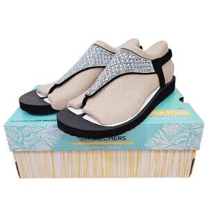 New Womens Skechers Cali Meditation Rockstar Black Yoga Foam Sandals Slingback